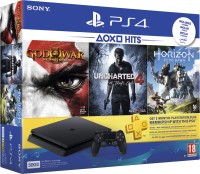 SONY PS4 500 GB with Horizon Zero Dawn, Uncharted 4 and God of War III: Remastered(Jet Black)