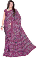 Aaradhya Fashion Printed Bandhani Handloom Poly Crepe Saree(Purple) Aaradhya Fashion Printed Bandhani Handloom Poly Crepe Saree(Purple)
