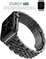 Memore 7 Beads Stainless Steel Bracelet For Apple Watch All Models (42mm, Black) Smart Watch Strap(Black)