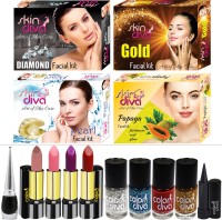 SkinDiva Buy 4 Pc Facial Combo With 10 Pc Makeup Kit(Pack of 14) - Price 599 85 % Off  