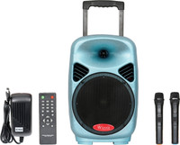 Wizzit 8 Inch Professional Karaoke Bluetooth PA System Portable Rechargeable Trolley Speaker with 2 Wireless Microphone, Remote Control, FM Radio, AUX/TF/USB # 50W ( Blue ) Outdoor PA System(50 W)