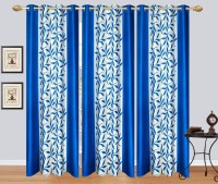 Ville Style 275 cm (9 ft) Polyester Long Door Curtain (Pack Of 3)(Floral, Light Blue)