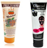 ADS Natural Apricot Scrub (50gm) and Charcoal Mask Cream (80 gm)(Set of 2) - Price 125 50 % Off  