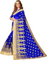 Kedar Fab Embroidered Fashion Georgette Saree(Gold, Blue)