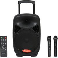 Wizzit 8 Inch Professional Karaoke Bluetooth PA System Portable Rechargeable Trolley Speaker with 2 Wireless Microphone, Remote Control, Radio, AUX/TF/USB # 50W Outdoor PA System(50 W)