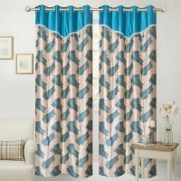 Panipat Textile Hub 213 cm (7 ft) Polyester Door Curtain (Pack Of 2)(Floral, Sky)