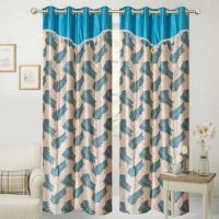 Panipat Textile Hub 152 cm (5 ft) Polyester Window Curtain (Pack Of 2)(Floral, Sky)