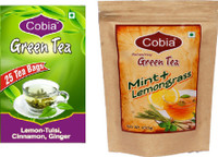 Cobia Combo Pack of Green Tea (Lemon-Tulsi ,Cinnamon, Ginger 25 Tea Bags) & Green Tea (Mint + Lemongrass 100g leaves ) Tulsi, Cinnamon, Ginger, Mint, Lemon Grass Green Te