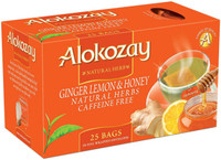 Alokozay Natural Herb, Ginger Lemon & Honey, Caffeine Free, 25 Bags - 50g Ginger, Lemon, Honey Herbal Tea Bags Box(50 g)