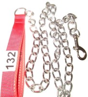 Happy Tail Long collar leash | collars tag | Handle Chain 06 Number 14 cm Dog Chain Leash(Red, Silver)