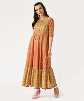 Libas Women Floral Print Anarkali Kurta(Multicolor)