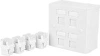 D-Link Combo Deals - Four RJ45 CAT6E Lan I/O Network Keystone Jack + Gang Box + Four Window Face Plate Dlink - 1 Set Network Interface Card(White)