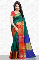 Divastri Printed Banarasi Poly Silk Saree(Dark Green)