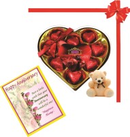 Skylofts Stylish Heart chocolate box with teddy and anniversary wish card Combo(100gms)