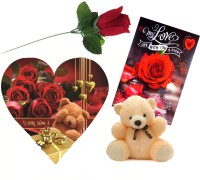 Skylofts Cute 5pc Chocolate Valentines I MISS YOU Heart Gift Box with teddy, love card & rose Combo(45gms)