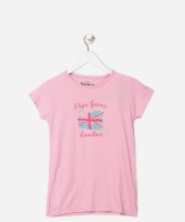 Pepe Jeans Girls Solid Cotton Blend T Shirt(Pink, Pack of 1)