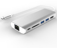 Tobo 6 in 1 Aluminum Hub with 2 USB 3.0 Ports, USB-C PD Power Delivery, 4K HDMI Output, Gigabit Ethernet S-1603 USB Hub(Silver)