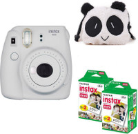 FUJIFILM Mini 9 Smokey White with panda Case and 40 Shots Instant Camera(White)