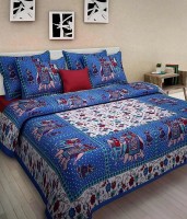 Rajasthani jaipuri Print 151 TC Cotton Double Floral Bedsheet(Pack of 1, Blue)