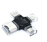 B BOCH 4 in 1 OTG Card Reader Four ports : lightning + Type C + Micro USB + USB Card reader - Like Iflash, Idisk for Micro USB, SDHC lightning flash drive (Black) USB Adapter(Black)