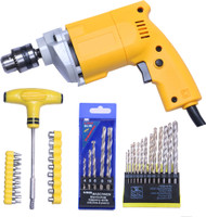 TOOLBUX Electric Drill Machine Combo (10 mm) 13 Ps HSS Drill set 5 pc masonary drill set and t-bar Pistol Grip Drill(10 mm Chuck Size)