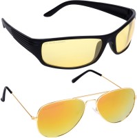 Aligatorr Aviator, Wrap-around Sunglasses(For Men, Golden, Yellow)