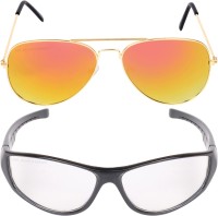 CRIBA Aviator, Retro Square Sunglasses(For Men & Women, Golden, Clear)