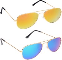 Aligatorr Aviator Sunglasses(For Men & Women, Golden, Blue)