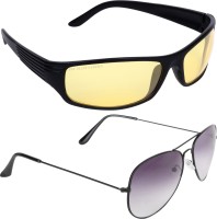 Aligatorr Aviator, Wrap-around Sunglasses(For Men, Golden, Grey)