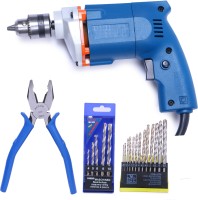 TOOLBUX Electric Drill Machine Combo (10 mm) blue 13pc hss drill set 5 pc masonary drill set and plier Angle Drill (10 mm Chuck Size) Pistol Grip Drill(10 mm Chuck Size)