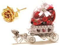 Skylofts Horse Chocolate Gift Decoration Piece with 10pcs Assorted Chocolates and Golden Rose Combo(90gms)