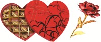 Skylofts 18pcs Assorted Chocolates Heart Box Valentine Gifts Birthday Gift with Red Gold Rose Combo(225gms)
