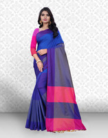 Divastri Color Block Handloom Poly Silk Saree(Dark Blue)