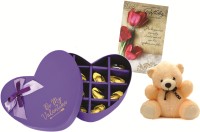 Skylofts 12pcs Chocolates Heart Box with a cute teddy bear & Musical Birthday Card Chocolates Packs Combo(150gms)