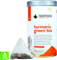Teamonk Global Nilgiris Turmeric Green Tea, 50 Pyramid Teabag | For Glow and Immunity Turmeric Green Tea Tin(50 Bags)