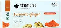 Teamonk Global Turmeric-Ginger Herbal Infusion, 30 Teabags | Herbal Tea for Glow and Immunity Turmeric Herbal Tea Bags Box(30 Bags)