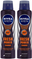 Nivea Men Fresh Power Charge Deodorant Spray - For Men(300 ml, Pack of 2)
