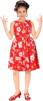Trendyy Girls Midi/Knee Length Party Dress(Red, Sleeveless)