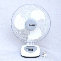 Sun Glow Solar 12'' Inch AC/DC RECHARGEABLE With LIGHT & Timer 1550 mm 3 Blade Table Fan(White & Fray, Pack of 1)