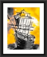 SHSWorks Approaching Ship Framed Ready-To-Hang Fengshui Vastu Wall Art Canvas Artwork Signed By Artist for Living Room Bedroom Home & Office Decor Digital Reprint 29 inch x 25 inch Painting