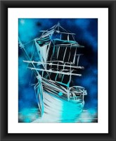 SHSWorks Approaching Ship Framed Ready-To-Hang Fengshui Vastu Wall Art Canvas Artwork Signed By Artist for Living Room Bedroom Home & Office Decor Digital Reprint 29 inch x 25 inch Painting