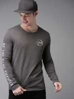 HERE&NOW Printed Men Round Neck Grey T-Shirt