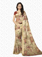 Divastri Floral Print, Printed Bollywood Chiffon, Georgette Saree(Beige, Multicolor)