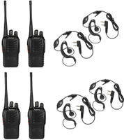 GT-TECH 4 Pcs BF-888S Walkie Talkie Handheld Walkie Talkie with 4 Earpieces Walkie Talkie(Black)