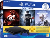 Sony PlayStation 4 (PS4) Slim 500 GB with Uncharted 4, Horizon Zero Dawn (Complete Edition) and Gran Turismo Sport(Jet Black)