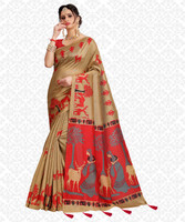 Divastri Printed, Animal Print Fashion Cotton Blend Saree(Red)