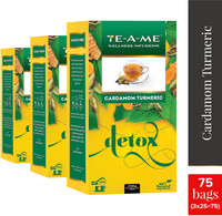 TE-A-ME Detox Pack of 3 (3 X 25 = 75 Tea Bags) Cardamom, Turmeric Infusion Tea Bags Box(75 Bags)