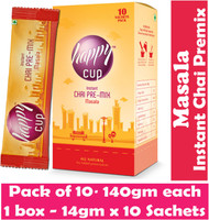HAPPY CUPS Masala Instant Chai Premix (Pack of 10 - 140gm each) Assorted Masala Tea Box(1400 g)