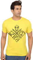 Aseria Graphic Print Men Round Neck Yellow T-Shirt