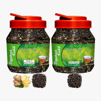 Byahut Gold Ginger Black Pepper & Black Pepper Combo Darjeeling Leaf Ginger, Black Pepper Green Tea Mason Jar(400 g)